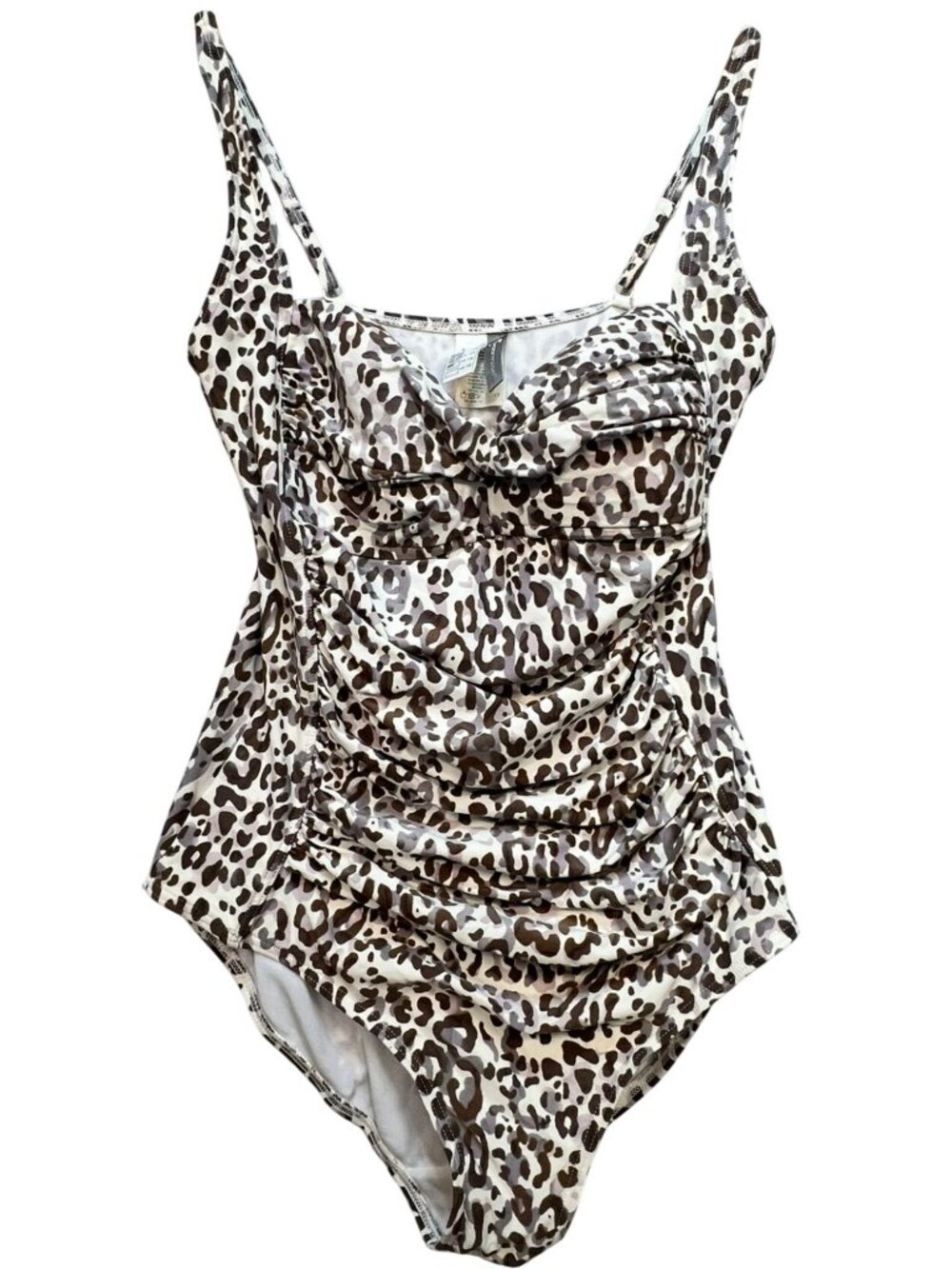 Moontide Women's Twist Front Tummy Control One Piece Swimsuit Sz L Brown Leopard